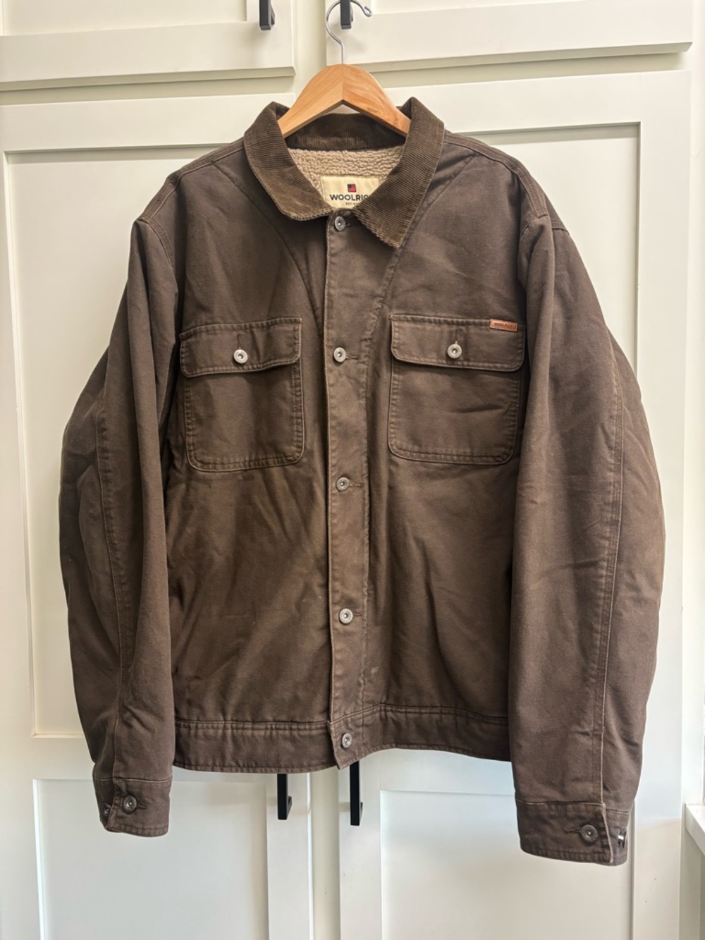 Woolrich Barn Jacket men’s XXL Sherpa Lined Canvas Chore Coat Brown Workwear - Picture 2 of 9